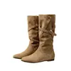 Botas Altas Retro Plisadas Apiladas de 6 cm de Altura para Mujer 2026 Nuevas de Gamuza, Uso Bidireccional, Botas de Media Caña, Botas Vaqueras, Botas de Montura