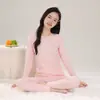 Pijama de manga larga para niña, ropa de casa de algodón puro, ropa y pantalones de otoño para niña, conjunto de ropa interior térmica para niña, camiseta básica para estudiante