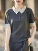 Suéter de Punto Fino de Lana y Cachemira con Cuello Polo de Manga Corta, Bloque de Color, Corte Holgado, Camisa Base Superior, Nuevo para Primavera y Otoño 2026