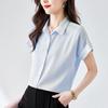 Camisa de gasa a rayas de manga corta con cuello POLO para mujer, nueva y elegante camisa de verano, blusa holgada que cubre el vientre.