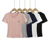 Camiseta Feminina Crewneck com Bordado de Laço Estilo Retro Americano Spice Girl Manga Curta Slim-fit Verão 2024 Nova