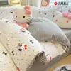 Hellokitty Sanrio Gato Kt Dibujo Animado Juego de Tres o Cuatro Piezas de Algodón Puro Lindo Dibujo Animado Juego de Funda Nórdica de Algodón Amigable con la Piel