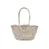 [Coleção] Bolsa de Ombro de Fio de Algodão e Corda de Algodão para Passeio de Primavera da Mamãe, Bolsa Trançada Feita à Mão, Bolsa de Imitação de Rattan, Bolsa Tote para o Dia a Dia