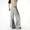 Jeans Retro Americano Desgastado con Salpicaduras y Estampado de Serpiente para Hombre Marca de Moda Pantalones de Calle Elegantes Pantalones Largos Acampanados Versátiles para Pareja