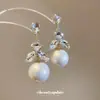 Brincos de Prata com Tassel de Diamante e Pérola Estilo Retro Europeu e Americano Elegantes Brincos Femininos Personalizados Simples Toque de Luxo Leve