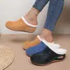 Mules de suela gruesa para mujer transfronterizos 2026 comercio exterior otoño nuevo talla grande punta redonda felpa cuña zapatillas chanclas al por mayor