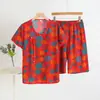 Conjunto de Pijama de Algodón y Seda con Flores Grandes del Noreste para Mujer Talla Grande Holgado Casual Ropa para el Hogar Moda Elegante Ropa de Aire Acondicionado para Mujer