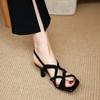 Sandalias de punta abierta con punta cuadrada y hueca cruzada para mujer, tacones altos negros de verano con tiras traseras, tacones de aguja para mujer