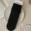 Calcetines suxinaimin estilo retro relajado holgados para otoño e invierno, calcetines de canalé vertical de baja saturación hasta la mitad de la pantorrilla, calcetines para mujer de doble puntada