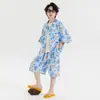 Conjunto de Algodón y Seda para Niños 2026 Verano Estilo Delgado Conjunto de Dos Piezas de Pantalones Cortos de Manga Corta para Niños Ropa de Casa Transpirable y Amigable con la Piel para Niños Mayores