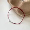 Pulseira Tiqi S925 Prata Esterlina Simples Nicho Contas de Cereja Fio Vermelho para Mulheres, Design Feito à Mão Doce Pulseira Tendência de Joias