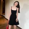 Vestido Sexy de Tirantes Negro Petite de Alta Gama Francés Verano para Mujer 2025 Nuevo Estilo