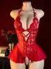 Lencería Sexy, Pechos Pequeños Sexy e Interesantes, Body de Encaje Transparente Pura Pasión, Tentador, Caliente y Apasionado Pijama de Comercio Exterior con Cuello Halter