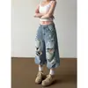 Pantalones vaqueros cropped rasgados de estilo retro americano para calle, para hombre y mujer, modernos y versátiles, nuevos de corte holgado, fluidos, pantalones de otoño de 7/8
