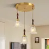 Lámpara Colgante de Restaurante Estilo Vintage Nuevo 2026, Lámpara Colgante de Tres Cabezas Forma de OVNI para Sala de Café, Lámpara de Mesita de Noche para Dormitorio Color Nogal