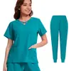 Roupa para Lavar à Mão Terno Verão Fino Secagem Rápida Elástico Esfoliante Manga Curta Calças Cor Sólida Hospital Enfermeira Terno de Enfermeira