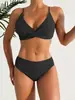 Traje de baño bikini de dos piezas transfronterizo para mujer, estilo europeo y americano, sexy, color liso, push-up, para vacaciones en la playa, piscinas y aguas termales