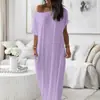 Comercio Exterior Europeo y Americano Transfronterizo Personalización de Ropa Femenina Nuevo Estilo de Verano Color Sólido Holgado Manga Corta Largo Casual Talla Grande Vestido