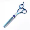 Tijeras de Peluquería Azules Damasco de 6.0 pulgadas Tijeras de Corte de Pelo Tijeras Planas Tijeras para Flequillos Fdm