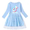 Vestido de Niña Transfronterizo Nuevo Primavera y Otoño Algodón Estampado Dibujos Animados Estrella Luna Malla Manga Larga Vestido de Princesa