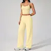 Conjunto Fitness Escovado Solto Perna Larga Cor de Moda Bloco de Cores Falso Duas Peças Levanta Quadril Corrida Esportes Yoga Roupa Secagem Rápida