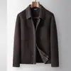 Chaqueta de trabajo para hombre de otoño e invierno con bloques de color, solapas, cierre de cremallera, abrigo cálido de lana hecho a mano, joven y lujoso, para negocios