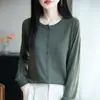 Cárdigan casual suelto cómodo de punto fino imitación seda y lana, manga larga, cuello redondo, para primavera y otoño, abrigo delgado
