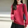 Suéter casual de alta costura pronto para usar, 100% lã escovada, novo para outono e inverno, feminino, de corte solto, com gola redonda