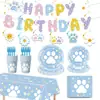 Nuevos Suministros de Decoración para Fiesta Temática de Huellas de Perro de Colores de Amazon Platos de Papel Desechables, Servilletas de Papel, Manteles, Banderines y Pancartas