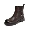 Botas de moda de cuero genuino para mujer, nueva colección otoño/invierno 2026, con forro de felpa, tacón grueso y diseño versátil apto tanto para el trabajo como para el uso casual, con caña corta y ajuste ceñido