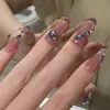 Habrá Uñas Portátiles Hechas a Mano con Mariposa Azul Temática de Gato, Pegatinas para Uñas de Verano Transparentes Hielo Frescas Brillantes con Pedrería