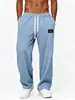 Calça de Moletom com Tecido Waffle para Comércio Exterior Masculina, Novo Estilo Primavera e Outono, Calça Reta Solta, Calça Longa Respirável com Cordão para Esportes, Caimento Fluido