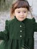 Vestido de Princesa de Pana con Cuello Redondo y Encaje para Niños, Nuevo Vestido Largo Vintage de Otoño e Invierno con Bordes de Volantes y Mangas Largas de Media Botonadura
