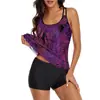 Venta Caliente Europea y Americana Traje de Baño de Tallas Grandes con Abertura para Mujer Traje de Baño Camisola Transfronterizo Ángulo Plano Traje de Baño Tankini Traje de Baño Holgado con Estampado