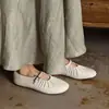 Zapatos de piel de oveja suaves y a la moda, estilo coreano, suela blanda de 1 cm, nuevo modelo de verano, punta redonda, Mary Janes planos sin cordones