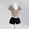2025 Nuevo Verano Estilo Coreano Sencillo Coreano Puro Lust Caliente Chica Sexy Cuello en V Manga Corta Camiseta Mujeres Look Adelgazante