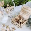 Mesa de madera para firmar bodas, diseño del lugar de la boda, decoración de mariposa hueca, caja de mensaje de boda de acrílico