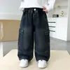 Pantalones de pierna ancha para niño 2026 Nuevo Primavera y Otoño Pantalones largos de mezclilla para niño Bebé Guapo Estilo callejero Sueltos de pierna recta