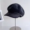 Chapéu octogonal patchwork de veludo cotelê minimalista estilo japonês para mulheres, boné de jornaleiro retrô de rua para o início do outono, chapéu de bico de pato versátil e quente