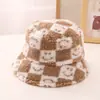 Sombrero de Pescador de Lana de Cordero de Invierno Estilo Coreano para Mujer Cara Sonriente Linda Cuadros Felpa Forro Cálido Versátil