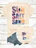 Paisagem de Sol, Sal e Areia Coqueiro Comércio Exterior Estilo Europeu e Americano Casual Gola Redonda Camiseta Feminina Amazon Manga Curta