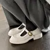 Sapatos Mary Jane JK de Couro Versátil Artístico 2026 Coleção Primavera Salto Médio Grosso Bico Redondo Couro Genuíno Tira em T Sapatos Individuais para Mulheres