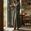 Comercio Exterior Transfronterizo 2026 Ropa Europea y Americana para Mujer, Nuevo Estilo de Verano Vestido Acampanado con Mangas de Linterna Estampadas Cuello Solapa Ceñido a la Cintura