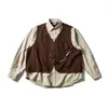 Ropa Vintage 25 Otoño Nuevo Estilo Japonés Marca de Moda Diseño Camisa Chaleco Falso de Dos Piezas Chaqueta Camisa Lavada para Hombre