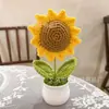 Girassol de lã tricotado à mão transfronteiriço girassol em vaso flor artificial decoração de mesa presente para o dia do professor