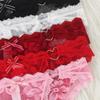Ropa interior de encaje transfronteriza para mujer Multicolor Lazo Hueco Perspectiva Media cadera Botón de amor Ropa interior europea y americana para mujer Cintura baja