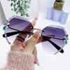Nuevas gafas de sol de moda con diamantes de imitación para mujer, gafas de sol adelgazantes sin marco, gafas de sol de red rojas de moda a prueba de rayos UV, gafas de estilo coreano