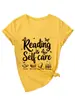 Ler é Autocuidado Amazon Ebay Site Independente Camiseta Feminina Elegante e na Moda com Decote V e Manga Curta