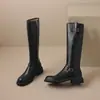 Botas Cano Alto Chunky Salto Grosso Retrô Femininas 2026 Tendência Outono/Inverno Novo Estilo Moda Emagrecedoras Botas Altas Pessoas Baixas Botas de Equitação