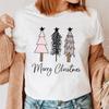 Comercio exterior 2025 nueva moda navideña linda camiseta de manga corta estampada ropa de mujer